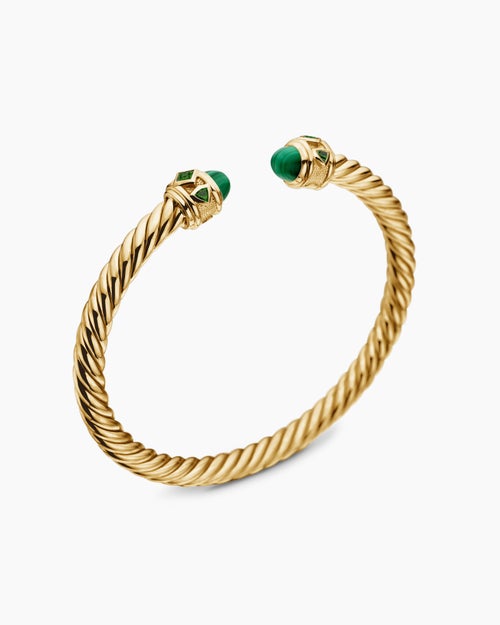 Womens Renaissance® Cablespira® Bracelet in 18K Yellow Gold with Malachite and Chrome Diopside, 5mm