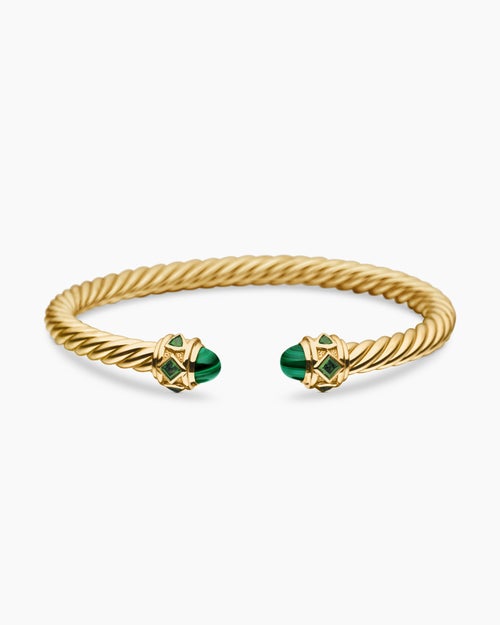 Womens Renaissance® Cablespira® Bracelet in 18K Yellow Gold with Malachite and Chrome Diopside, 5mm