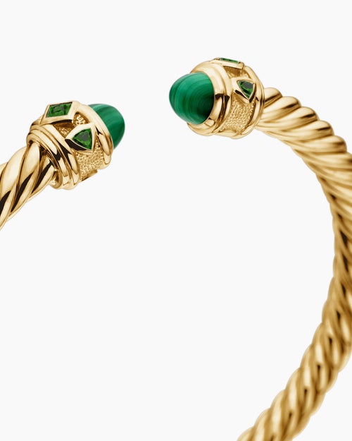 Womens Renaissance® Cablespira® Bracelet in 18K Yellow Gold with Malachite and Chrome Diopside, 5mm