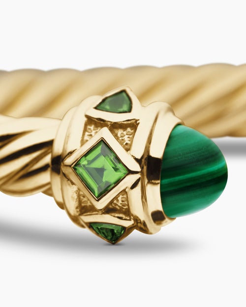Womens Renaissance® Cablespira® Bracelet in 18K Yellow Gold with Malachite and Chrome Diopside, 5mm