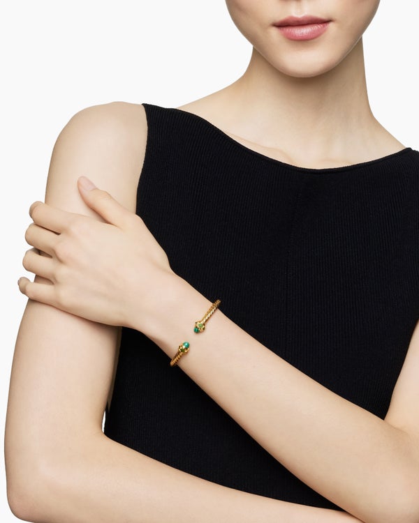 Renaissance® Cablespira Bracelet in 18K Yellow Gold with Malachite and Tsavorites, 5mm 