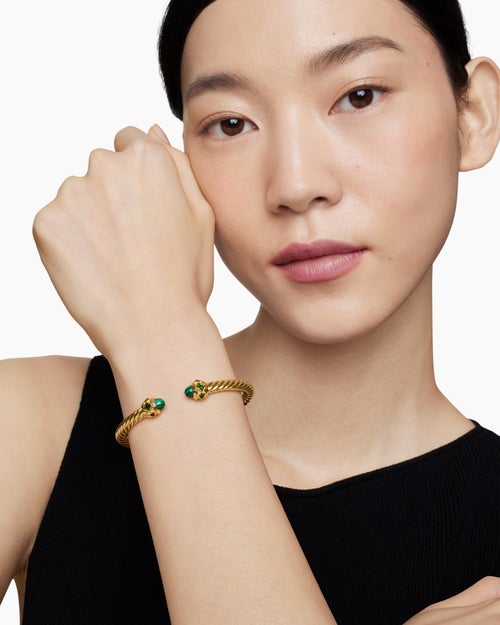 Womens Renaissance® Cablespira® Bracelet in 18K Yellow Gold with Malachite and Chrome Diopside, 5mm