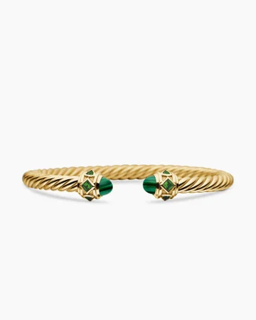 Renaissance® Cablespira Bracelet in 18K Yellow Gold with Malachite and Tsavorites, 5mm 