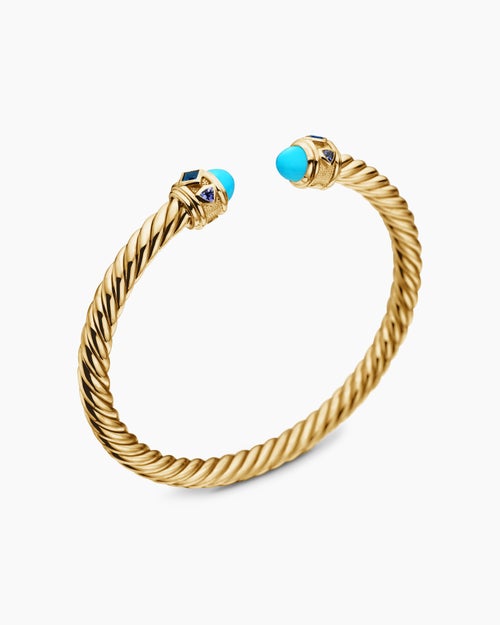 Womens Renaissance® Cablespira® Bracelet in 18K Yellow Gold with Turquoise, Hampton Blue Topaz and Iolite, 5mm