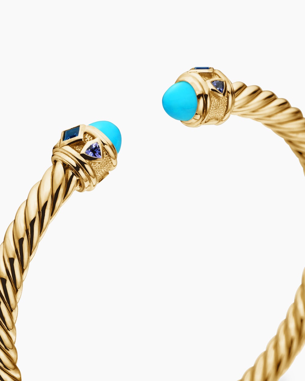 Womens Renaissance® Cablespira® Bracelet in 18K Yellow Gold with Turquoise, Hampton Blue Topaz and Iolite, 5mm