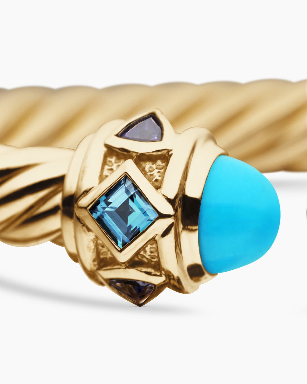 Womens Renaissance® Cablespira® Bracelet in 18K Yellow Gold with Turquoise, Hampton Blue Topaz and Iolite, 5mm