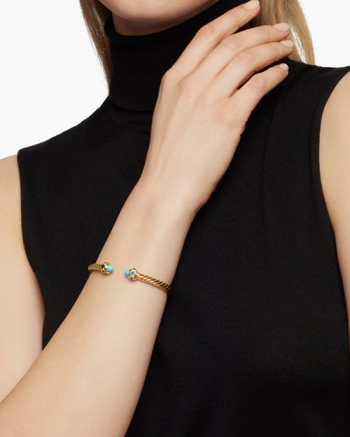 Womens Renaissance® Cablespira® Bracelet in 18K Yellow Gold with Turquoise, Hampton Blue Topaz and Iolite, 5mm