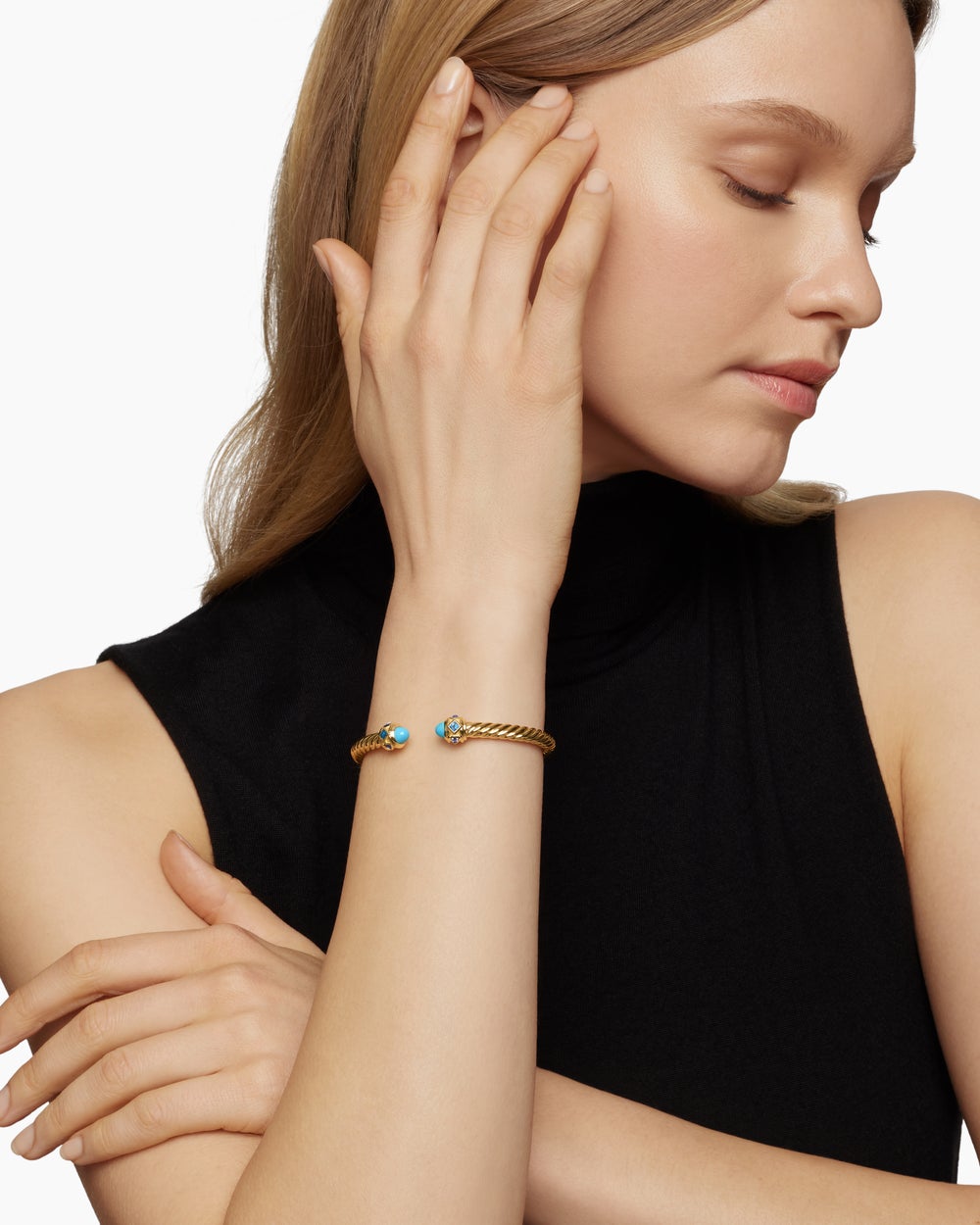 Womens Renaissance® Cablespira® Bracelet in 18K Yellow Gold with Turquoise, Hampton Blue Topaz and Iolite, 5mm