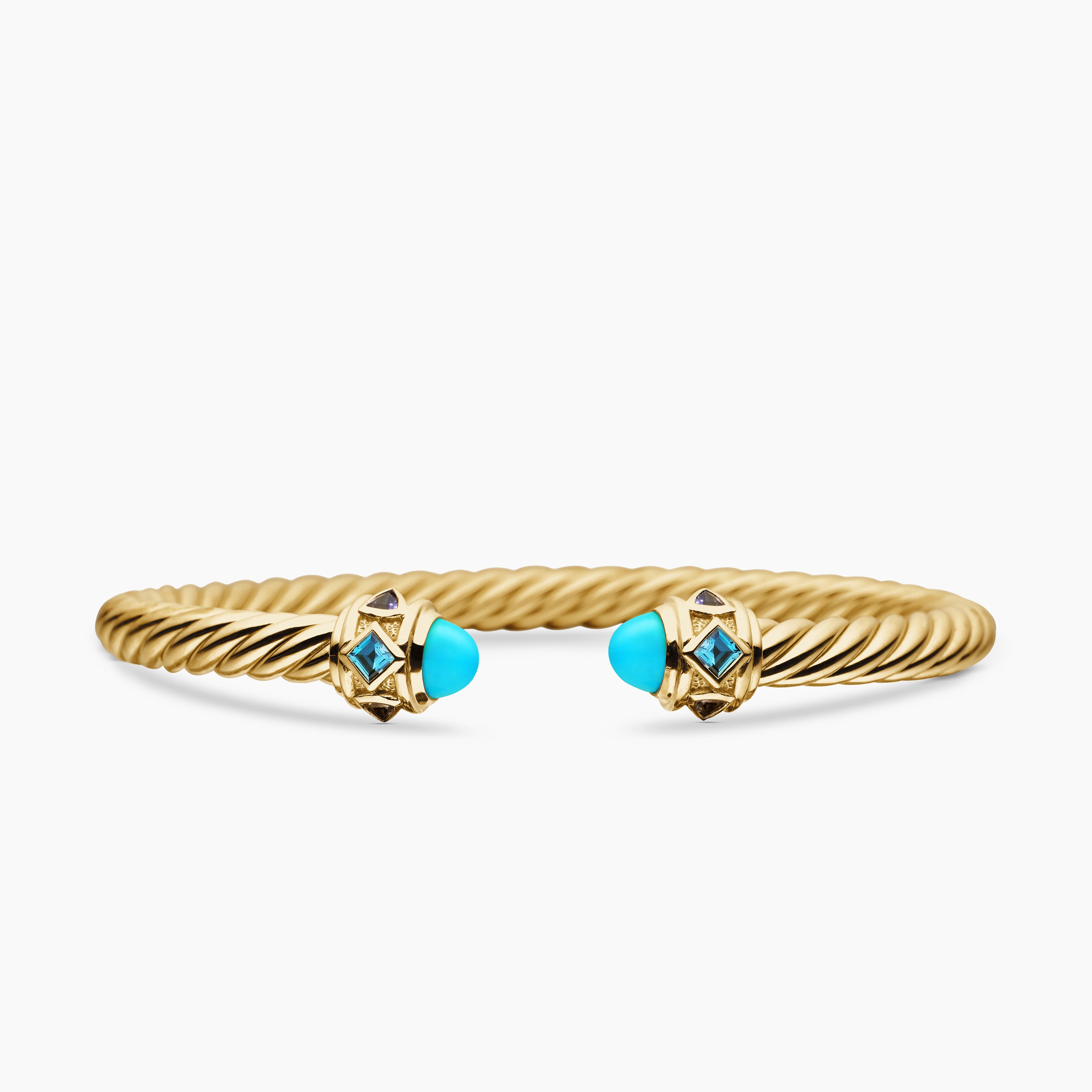 Womens Renaissance&reg; Cablespira&reg; Bracelet in 18K Yellow Gold with Turquoise, Hampton Blue Topaz and Iolite, 5mm