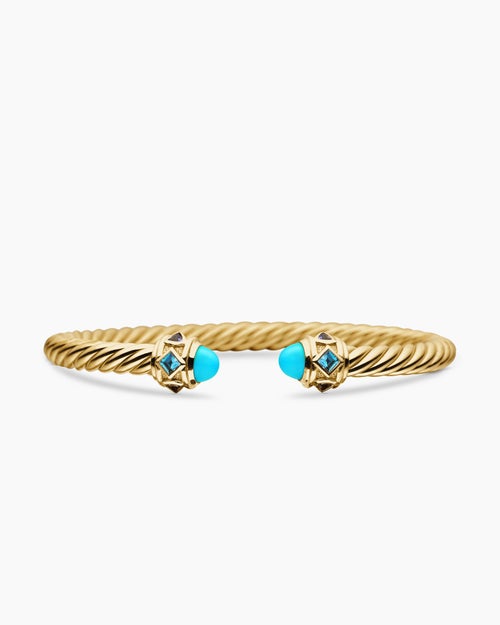 Womens Renaissance® Cablespira® Bracelet in 18K Yellow Gold with Turquoise, Hampton Blue Topaz and Iolite, 5mm