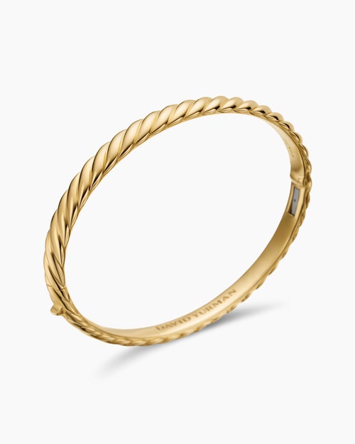 Womens Sculpted Cable Bangle Bracelet in 18K Yellow Gold, 6.2mm
