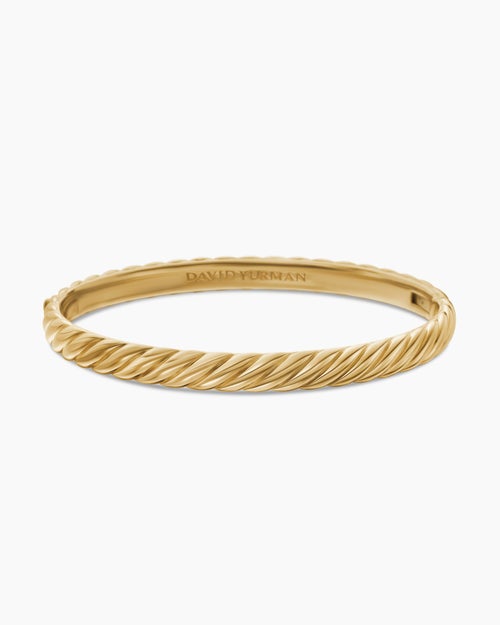 Womens Sculpted Cable Bangle Bracelet in 18K Yellow Gold, 6.2mm