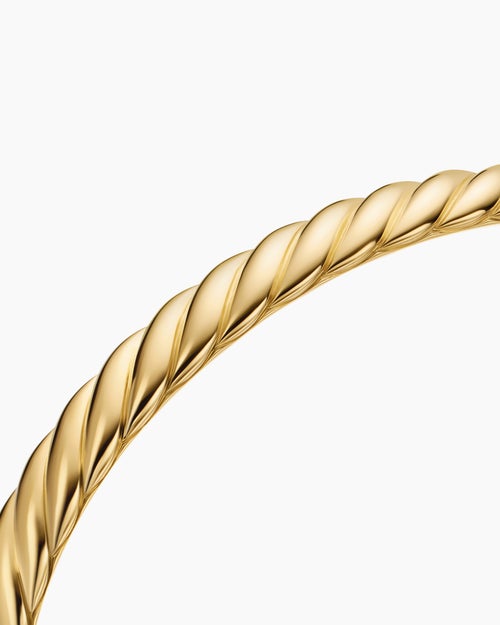 Womens Sculpted Cable Bangle Bracelet in 18K Yellow Gold, 6.2mm