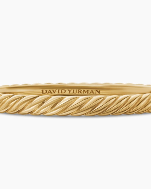Womens Sculpted Cable Bangle Bracelet in 18K Yellow Gold, 6.2mm