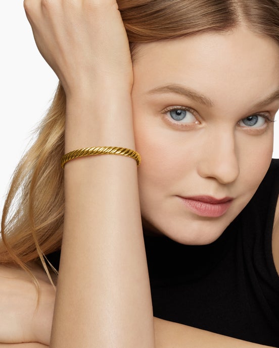 Sculpted Cable Bangle Bracelet in 18K Yellow Gold, 6.2mm