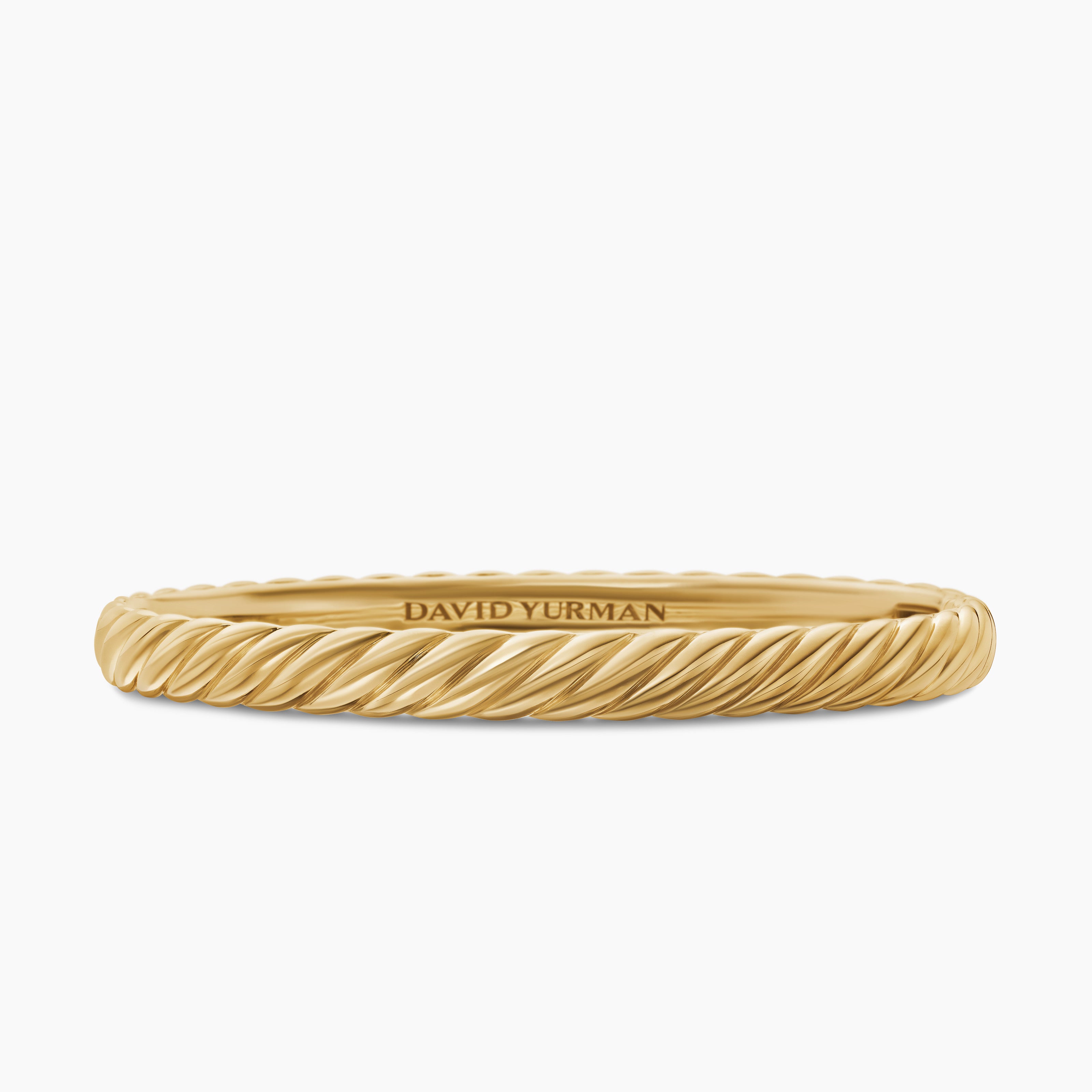 Womens Sculpted Cable Bangle Bracelet in 18K Yellow Gold, 6.2mm