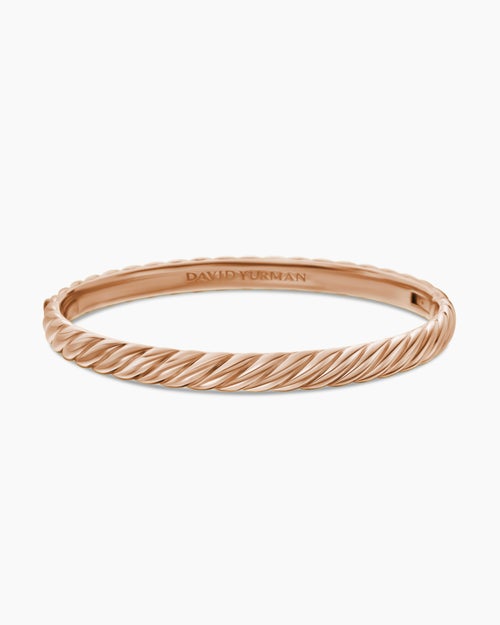 Womens Sculpted Cable Bangle Bracelet in 18K Rose Gold, 6.2mm