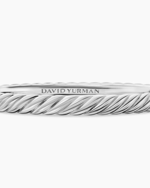 Womens Sculpted Cable Bangle Bracelet in 18K White Gold, 6.2mm