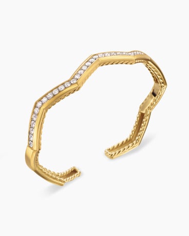 Stax Zig Zag Cuff Bracelet in 18K Yellow Gold with Diamonds, 5mm