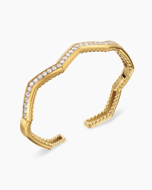 Womens Zig Zag Stax™ Cuff Bracelet in 18K Yellow Gold with Diamonds, 5mm