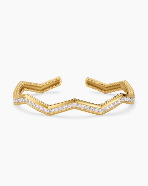 Womens Zig Zag Stax™ Cuff Bracelet in 18K Yellow Gold with Diamonds, 5mm