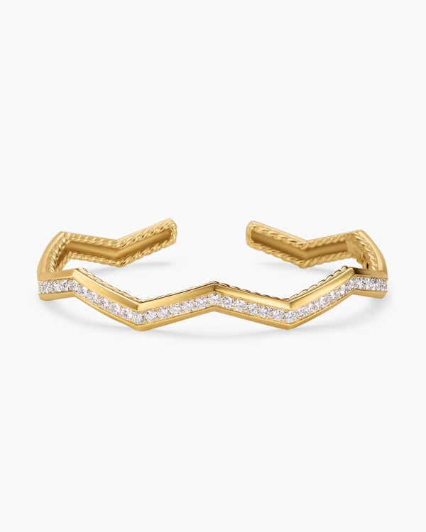 Zig Zag Stax™ Cuff Bracelet in 18K Yellow Gold with Diamonds, 5mm