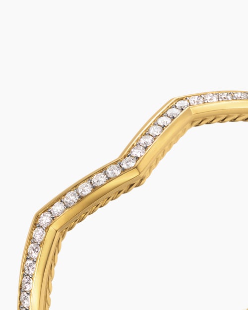 Womens Zig Zag Stax™ Cuff Bracelet in 18K Yellow Gold with Diamonds, 5mm