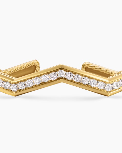 Womens Zig Zag Stax™ Cuff Bracelet in 18K Yellow Gold with Diamonds, 5mm