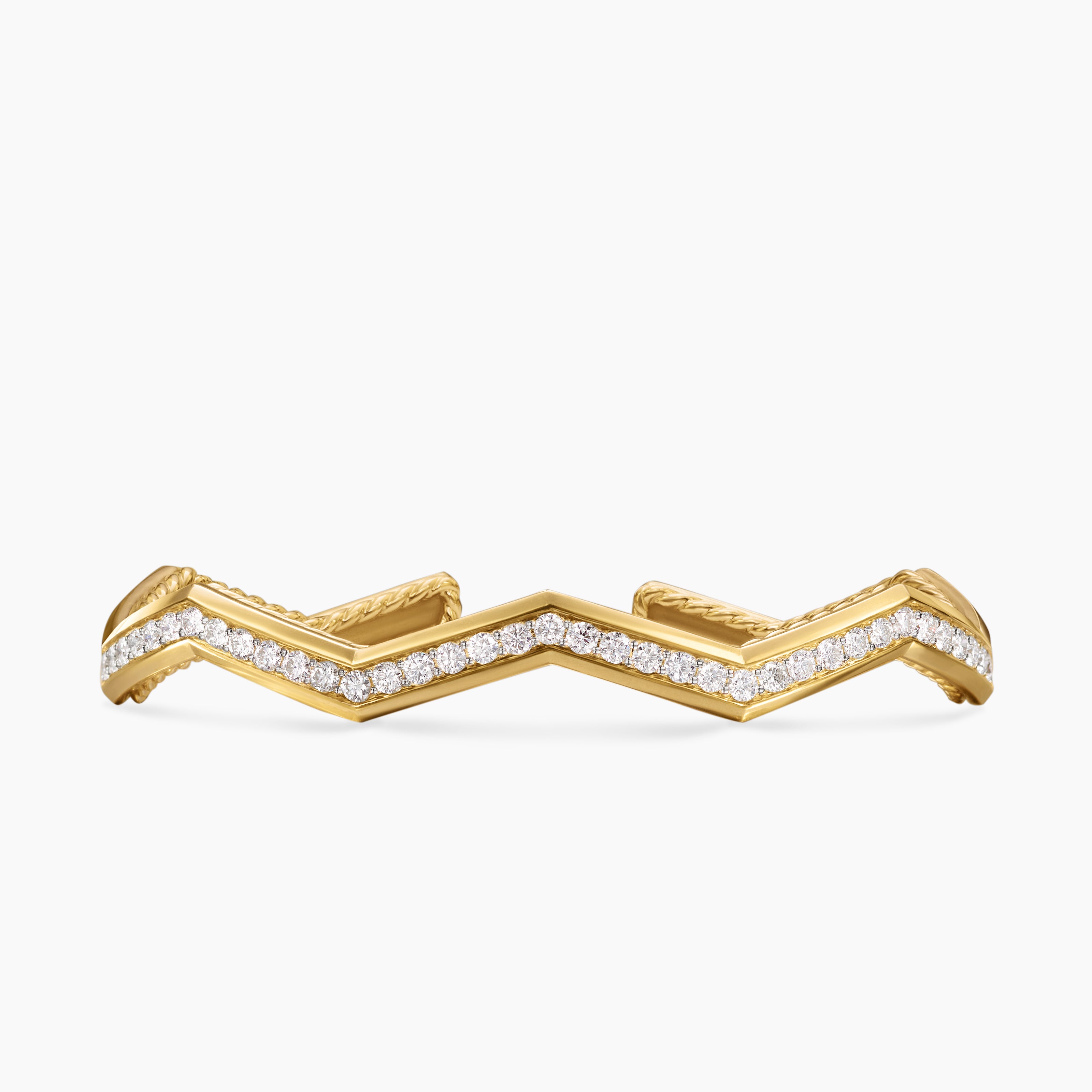 Womens Zig Zag Stax&trade; Cuff Bracelet in 18K Yellow Gold with Diamonds, 5mm