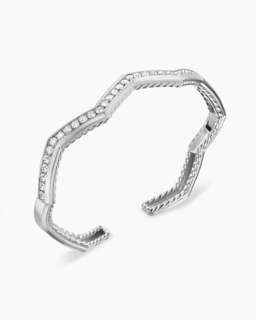 Womens Zig Zag Stax™ Cuff Bracelet in Sterling Silver with Diamonds, 5mm