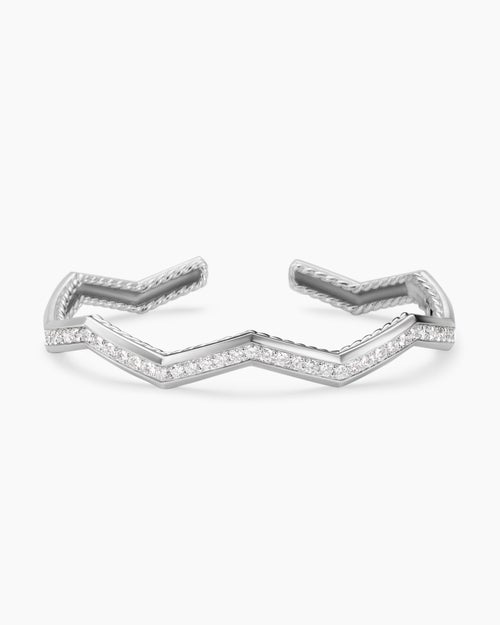 Womens Zig Zag Stax™ Cuff Bracelet in Sterling Silver with Diamonds, 5mm