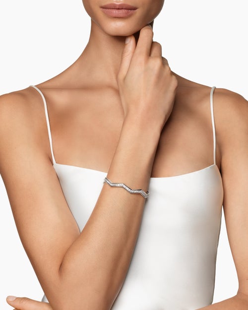 Womens Zig Zag Stax™ Cuff Bracelet in Sterling Silver with Diamonds, 5mm