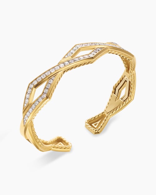 Womens Zig Zag Stax™ Cuff Bracelet in 18K Yellow Gold with Diamonds, 13mm
