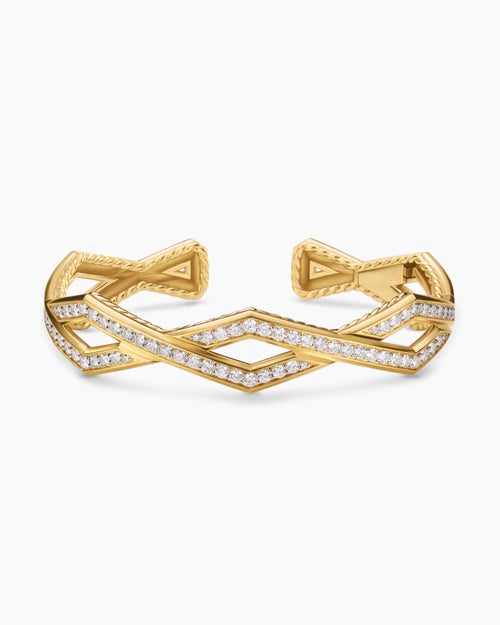 Womens Zig Zag Stax™ Cuff Bracelet in 18K Yellow Gold with Diamonds, 13mm