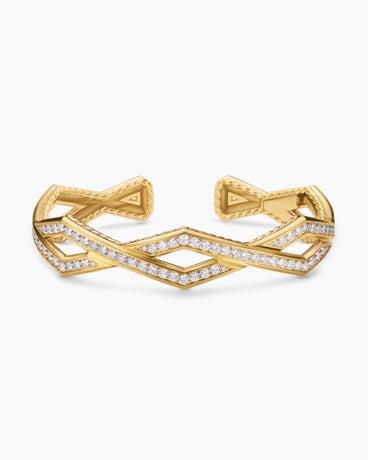 Zig Zag Stax™ Cuff Bracelet in 18K Yellow Gold with Diamonds, 13mm