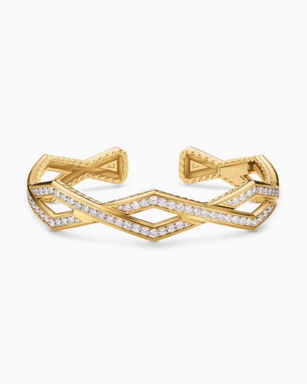 Zig Zag Stax Cuff Bracelet in 18K Yellow Gold with Diamonds, 13mm
