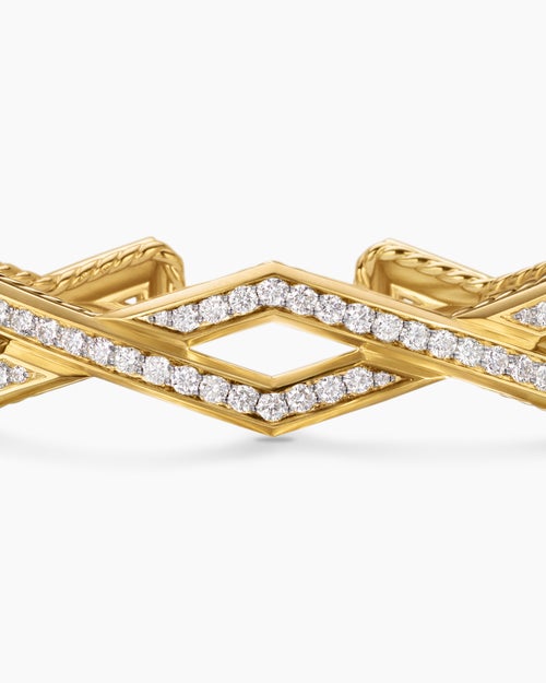 Womens Zig Zag Stax™ Cuff Bracelet in 18K Yellow Gold with Diamonds, 13mm