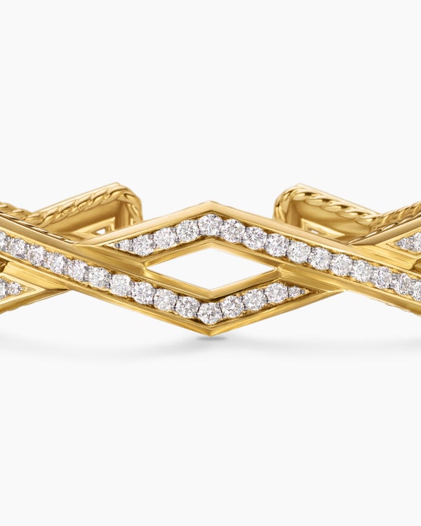 Zig Zag Stax Cuff Bracelet in 18K Yellow Gold with Diamonds, 13mm