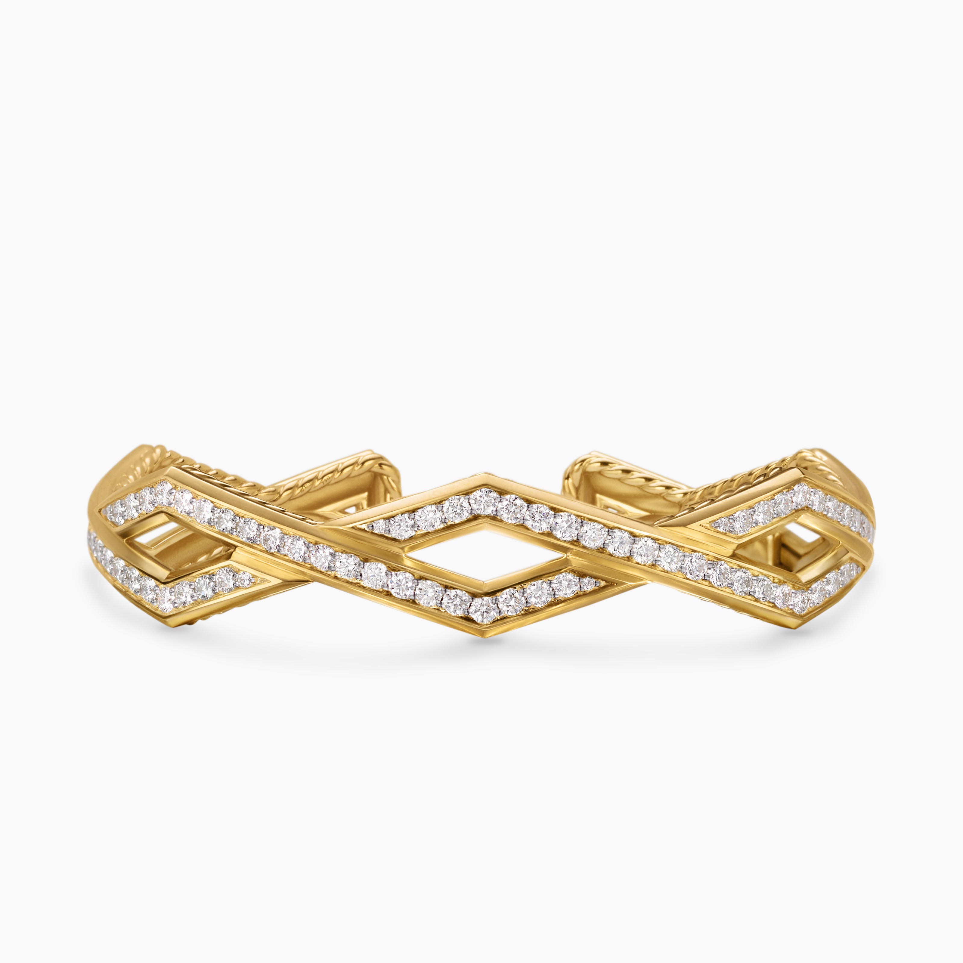 Womens Zig Zag Stax&trade; Cuff Bracelet in 18K Yellow Gold with Diamonds, 13mm