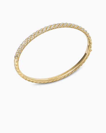 Sculpted Cable Bangle Bracelet in 18K Yellow Gold with Diamonds, 4.6mm