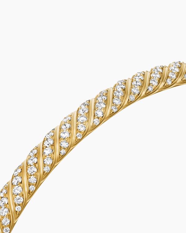 Bracelet jonc torsade sculptée en or jaune 18 carats avec pavé de diamants, 4,6 mm