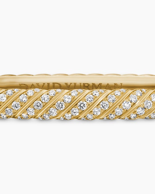 Womens Sculpted Cable Bangle Bracelet in 18K Yellow Gold with Diamonds, 4.6mm