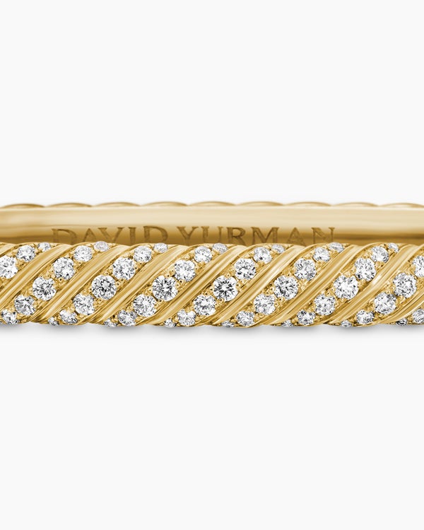 Bracelet jonc torsade sculptée en or jaune 18 carats avec pavé de diamants, 4,6 mm
