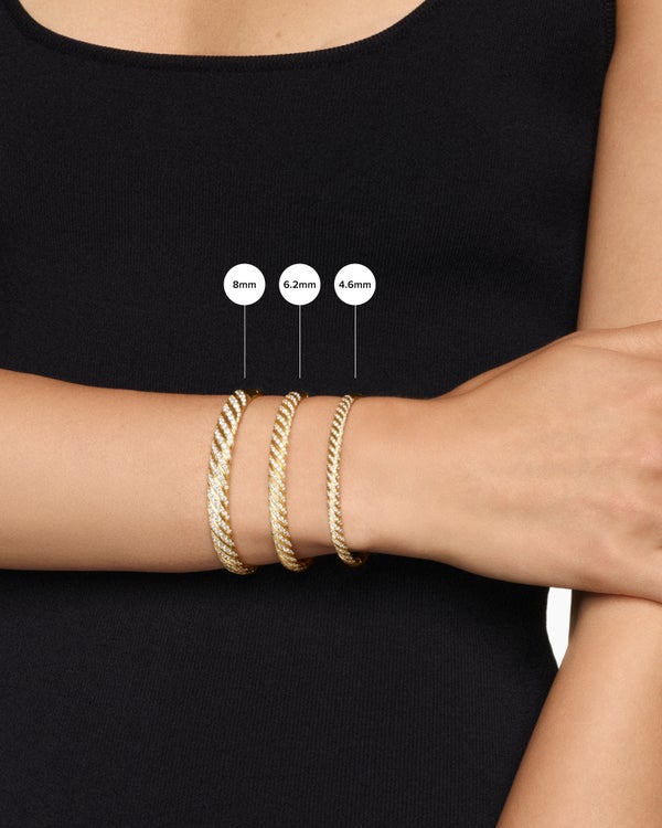 Bracelet jonc torsade sculptée en or jaune 18 carats avec pavé de diamants, 4,6 mm