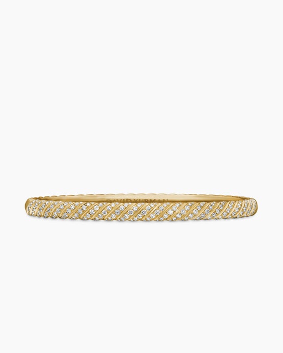 Sculpted Cable Bangle Bracelet in 18K Yellow Gold with Diamonds, 4.6mm