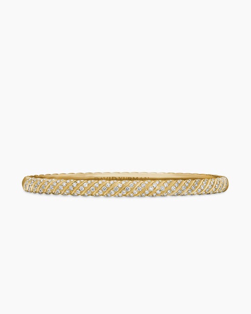 Womens Sculpted Cable Bangle Bracelet in 18K Yellow Gold with Diamonds, 4.6mm