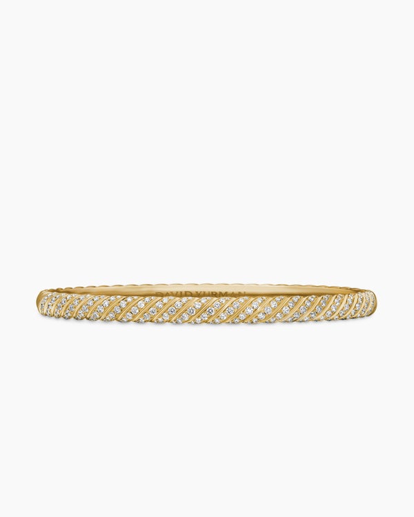 Bracelet jonc torsade sculptée en or jaune 18 carats avec pavé de diamants, 4,6 mm