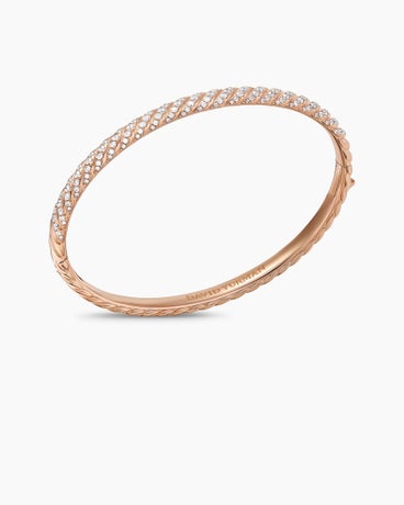Sculpted Cable Bangle Bracelet in 18K Rose Gold with Diamonds, 4.6mm