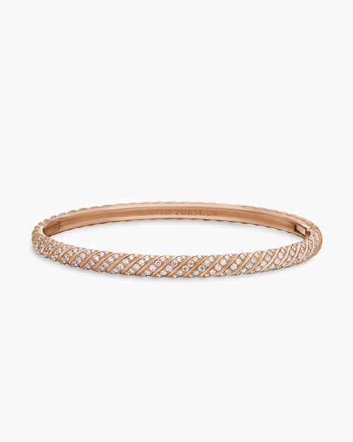 Womens Sculpted Cable Bangle Bracelet in 18K Rose Gold with Diamonds, 4.6mm