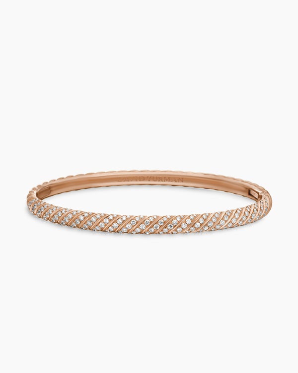 Sculpted Cable Bangle Bracelet in 18K Rose Gold with Diamonds, 4.6mm